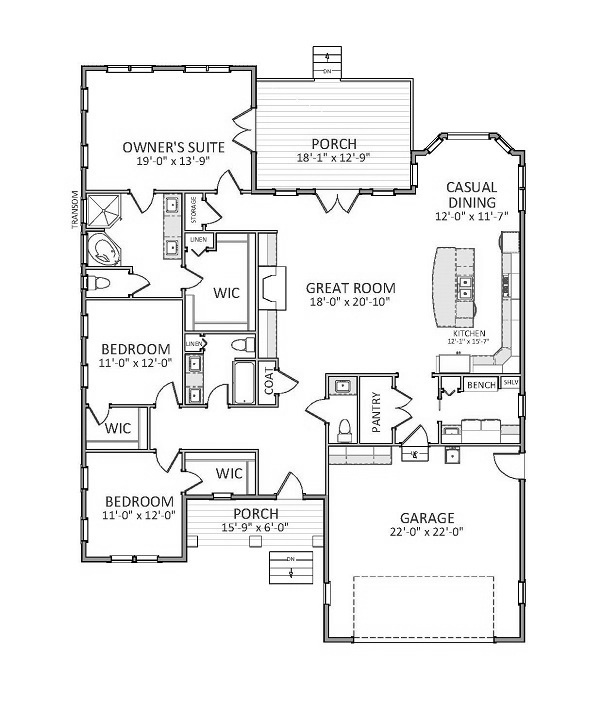 Floor Plan First Story of Craftsman Plan #189-1076
