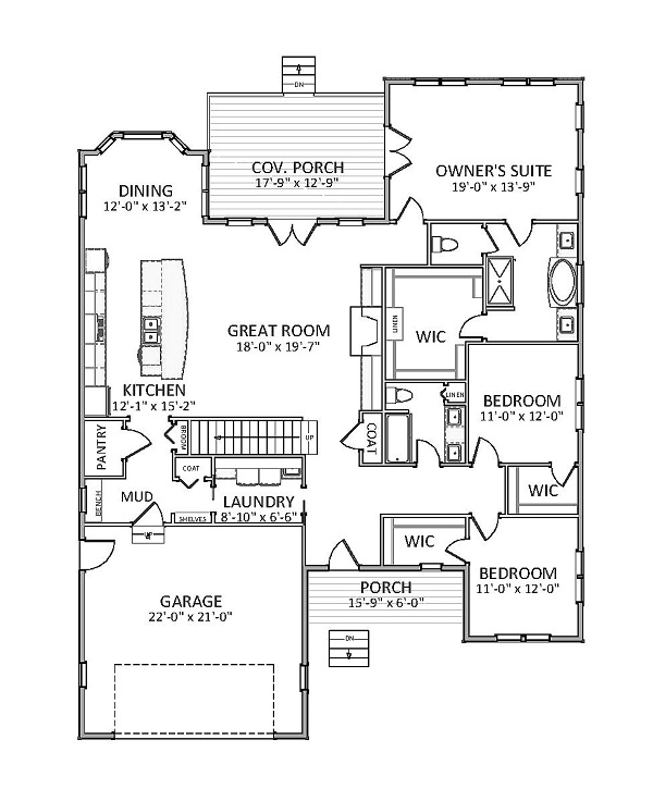 Floor Plan First Story of Craftsman Plan #189-1082