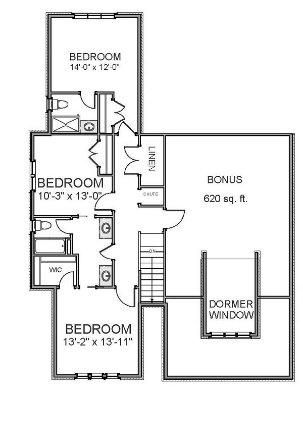 Floor Plan Second Story of Craftsman Plan #189-1084