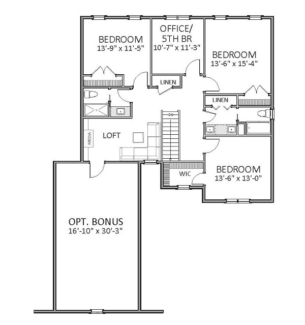 Floor Plan Second Story of Craftsman Plan #189-1085