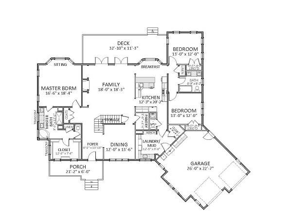 Floor Plan First Story of Country Plan #189-1086