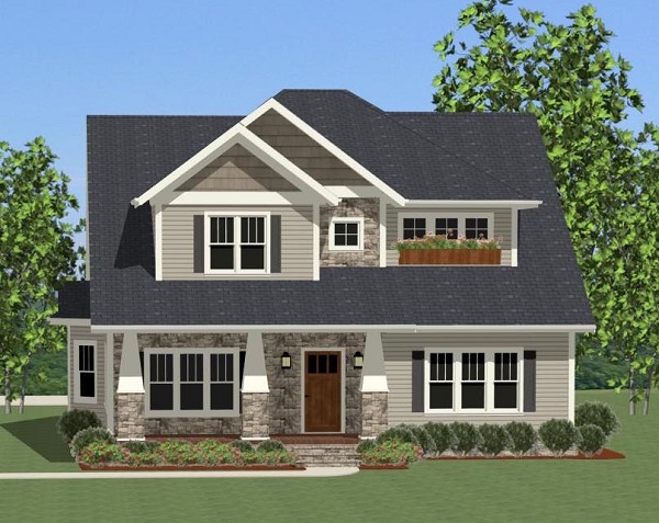 Front elevation of Craftsman home (ThePlanCollection: House Plan #189-1087)