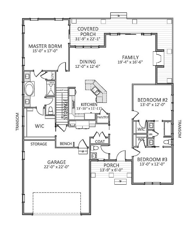 Floor Plan First Story of Ranch Plan #189-1091