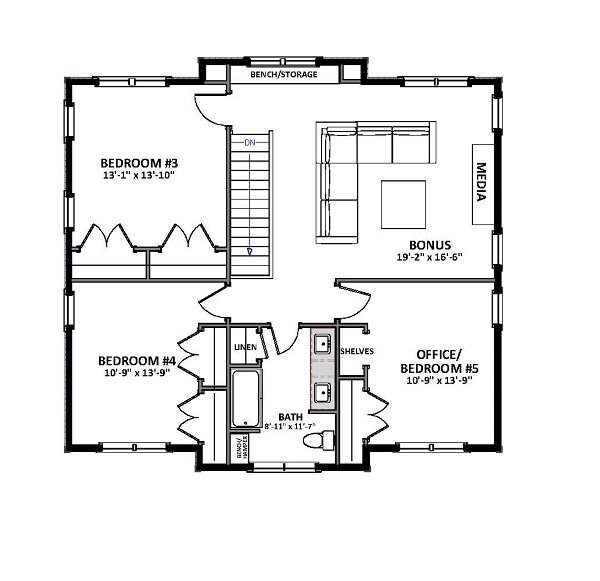 Floor Plan Second Story of Craftsman Plan #189-1093
