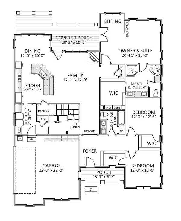 Floor Plan First Story of Traditional Plan #189-1095