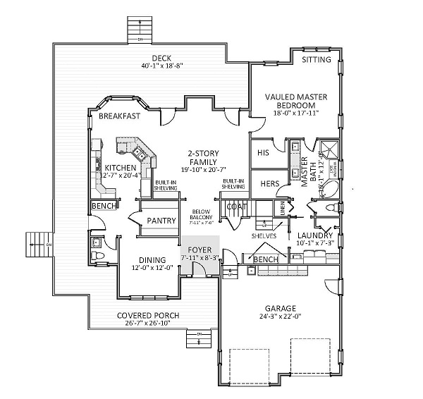 Floor Plan First Story of Traditional Plan #189-1096