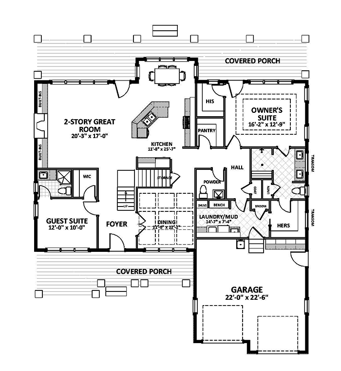 Floor Plan First Story of Craftsman Plan #189-1097