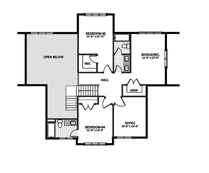 Floor Plan Second Story of Craftsman Plan #189-1097