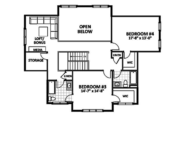 Floor Plan Second Story of Farmhouse Plan #189-1099