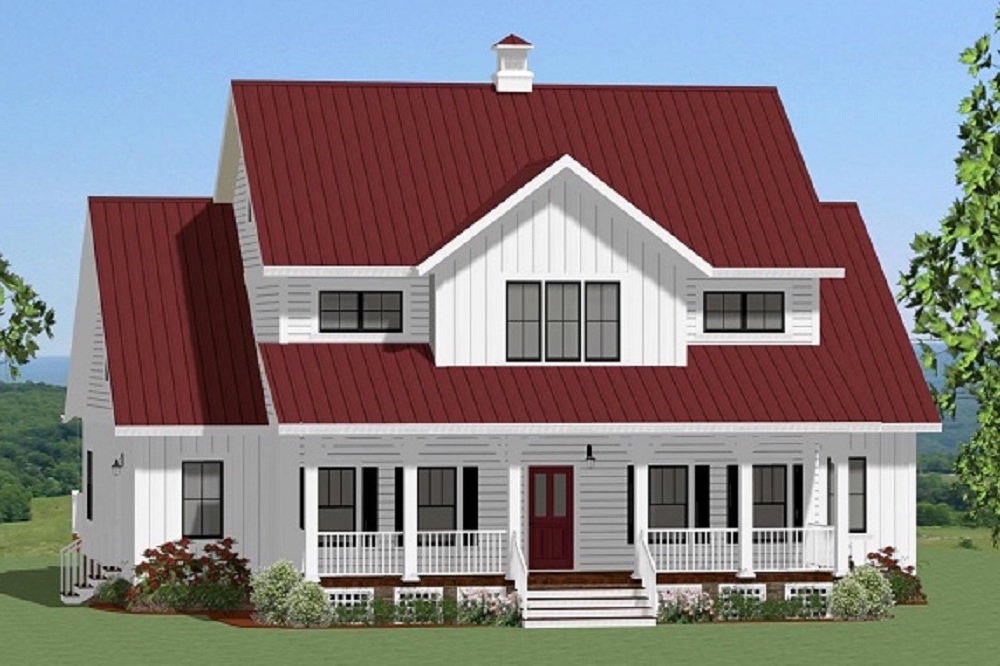Color rendering of Farmhouse home plan (ThePlanCollection: House Plan #189-1099)