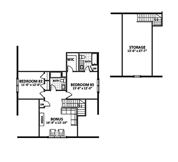 Floor Plan Second Story of Cottage Plan #189-1101