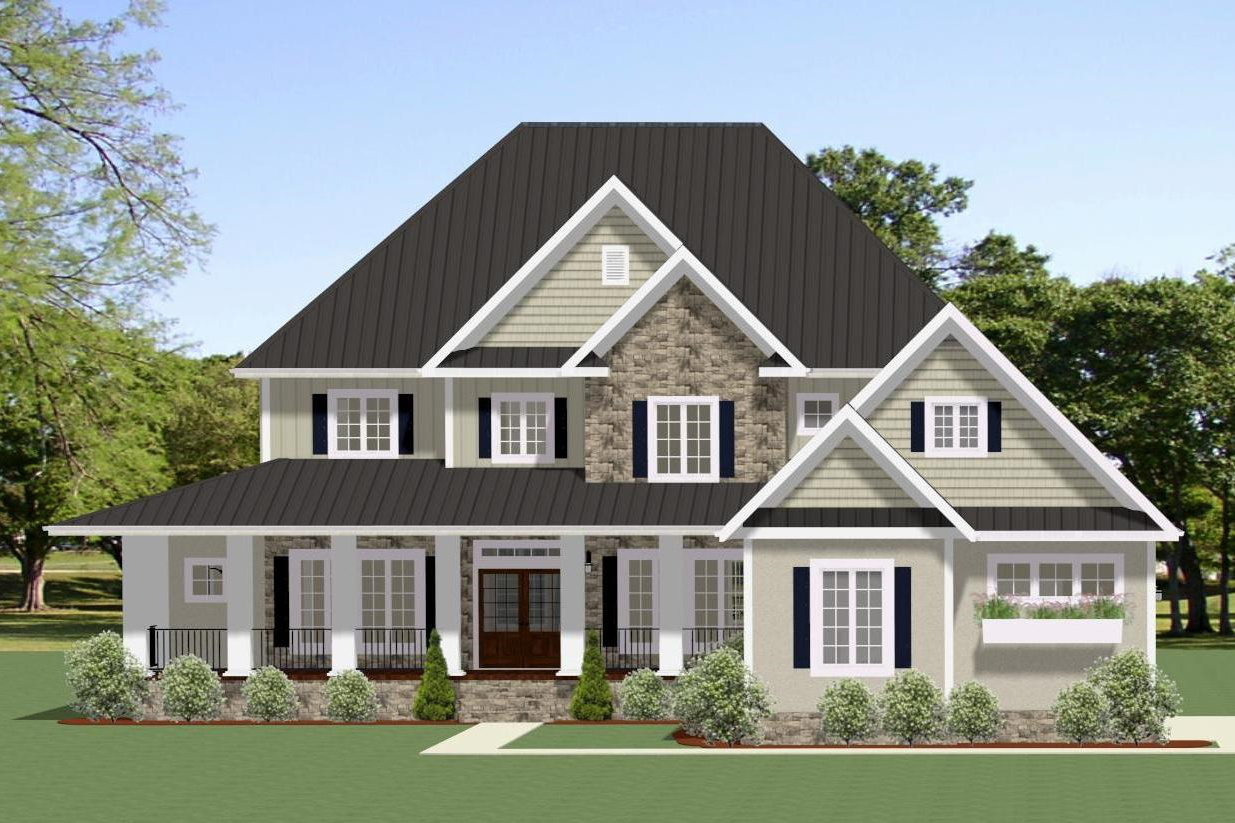 Color rendering of Farmhouse home plan (ThePlanCollection: House Plan #189-1102)