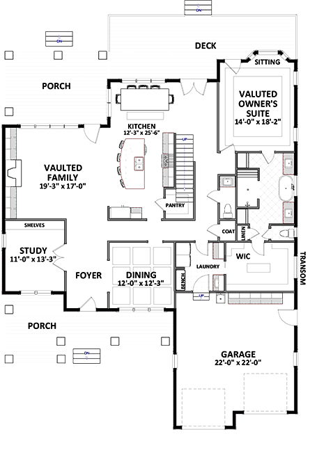 Floor Plan First Story of Craftsman Plan #189-1103