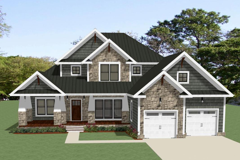 Front elevation of Craftsman home (ThePlanCollection: House Plan #189-1103)
