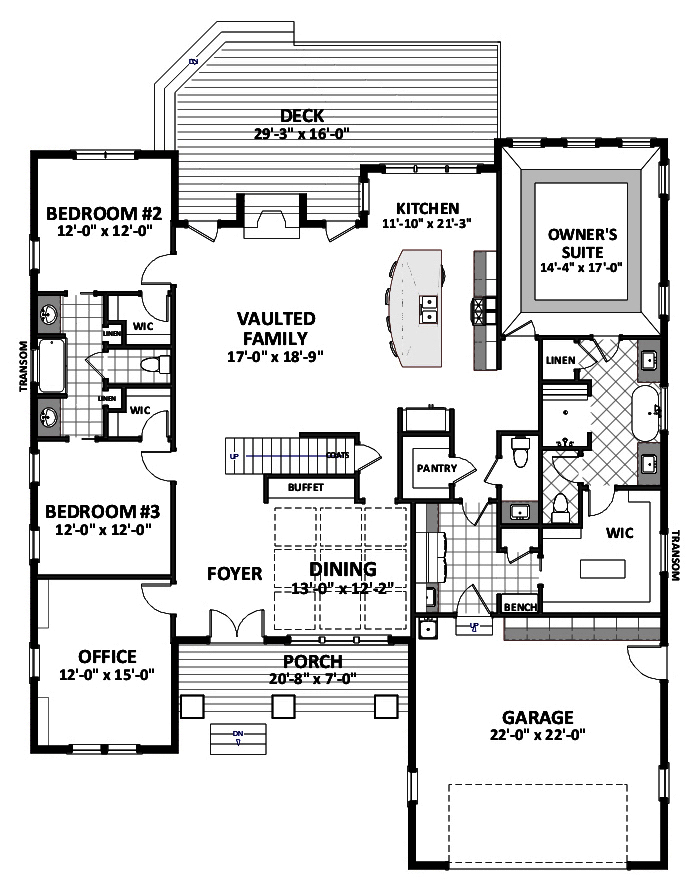 Floor Plan First Story of Craftsman Plan #189-1105