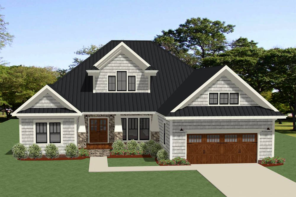 Front elevation of Craftsman home (ThePlanCollection: House Plan #189-1105)