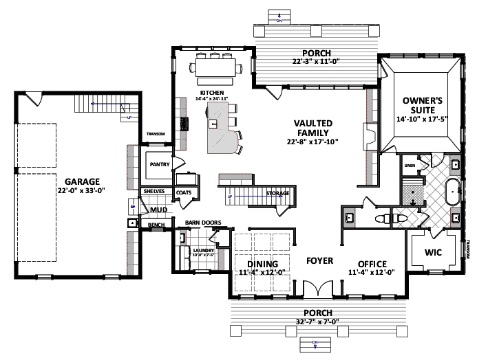 Floor Plan First Story of Farmhouse Plan #189-1106