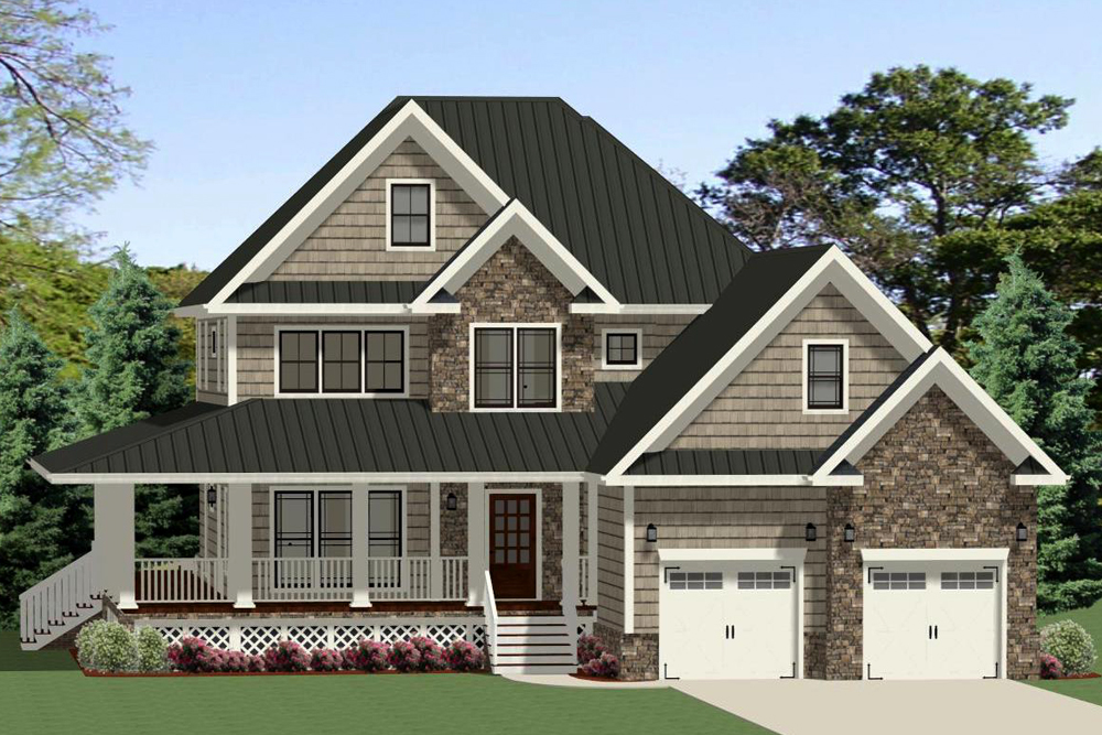 Front elevation of Farmhouse home (ThePlanCollection: House Plan #189-1107)