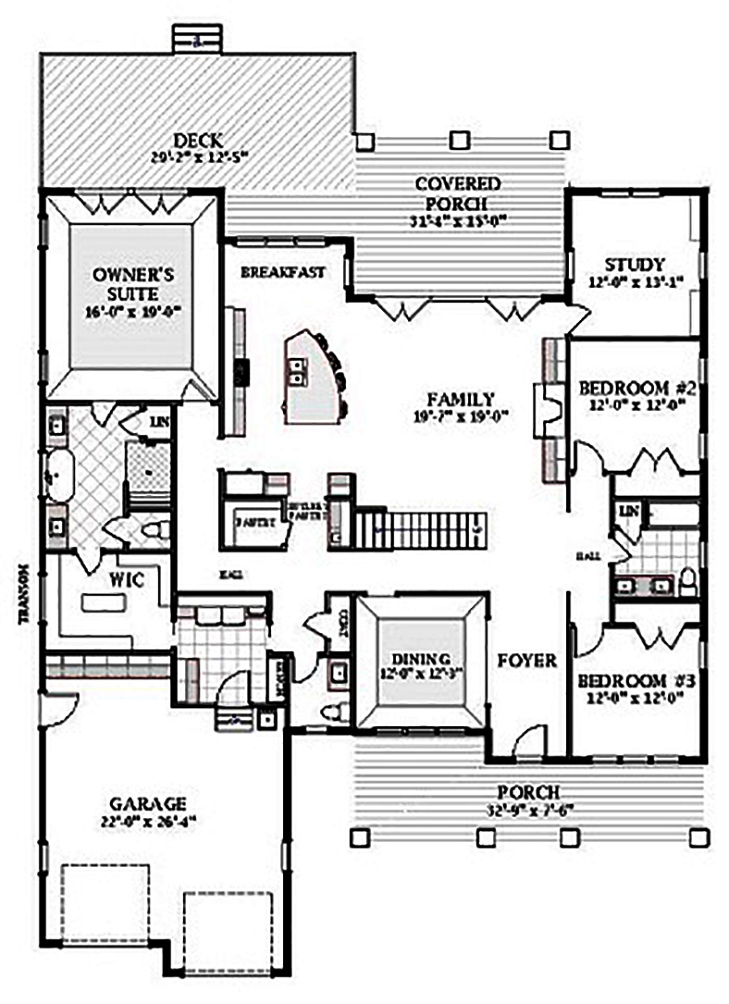 Floor Plan First Story of Craftsman Plan #189-1108