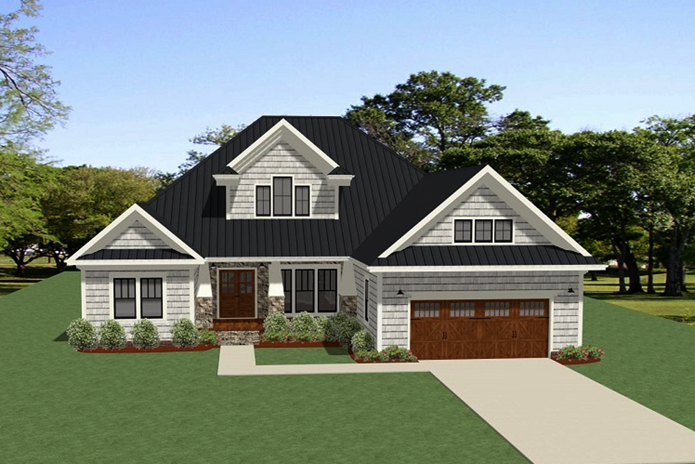 Front elevation of Craftsman home (ThePlanCollection: House Plan #189-1110)
