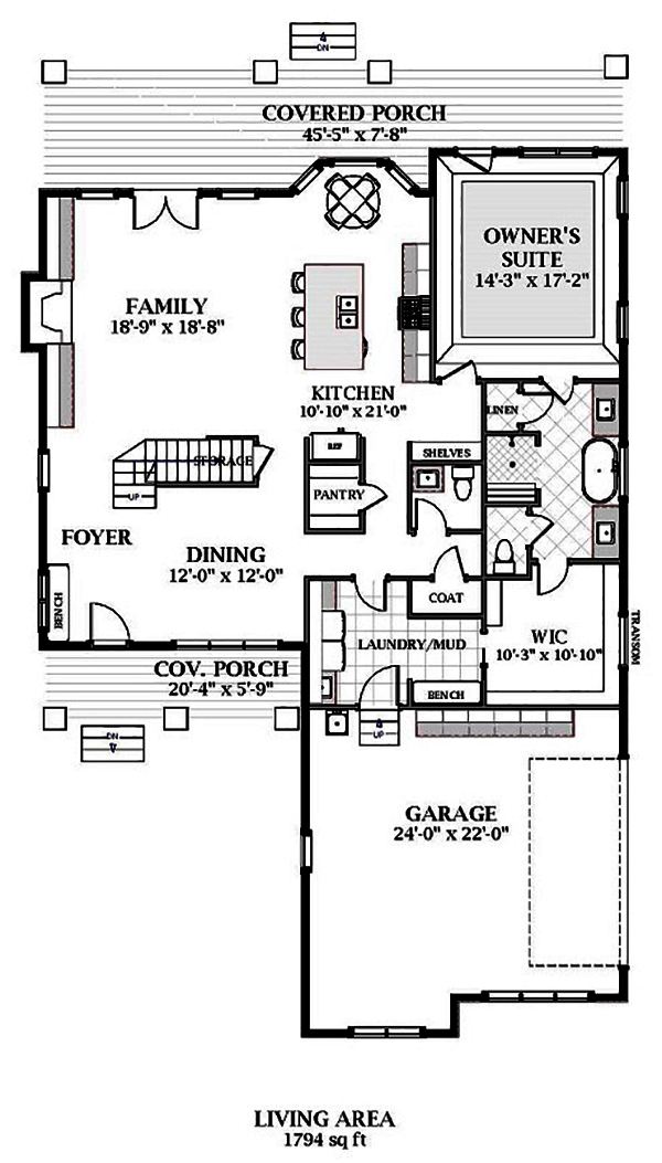 Floor Plan First Story of Cottage Plan #189-1111