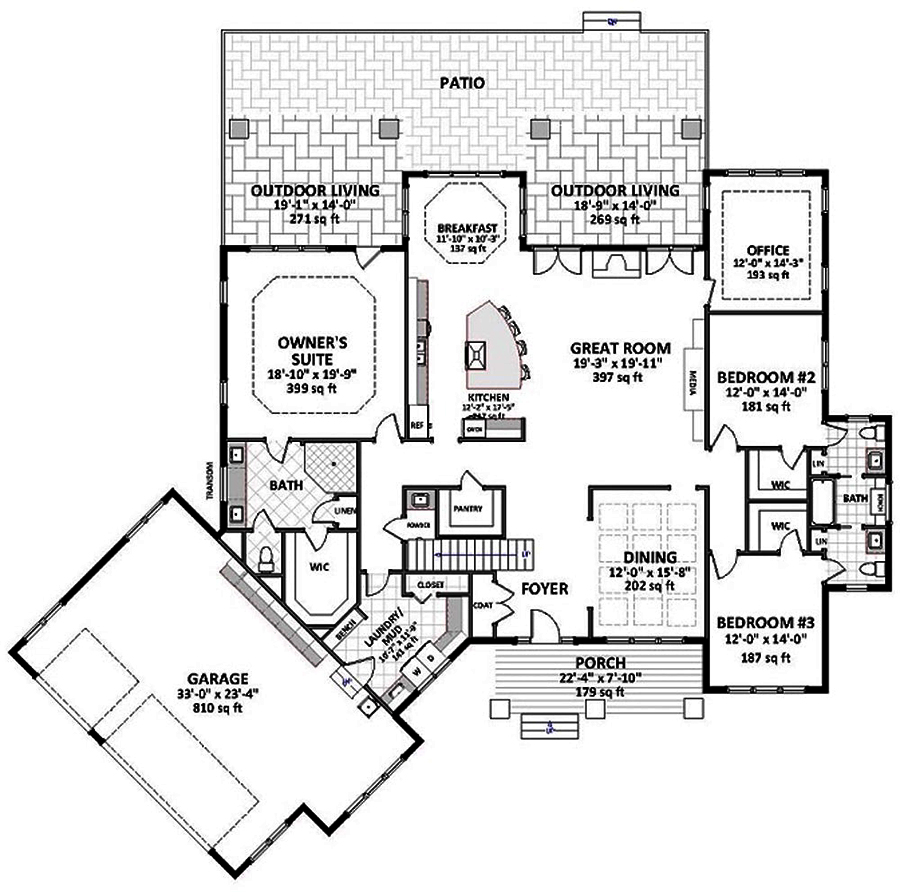 Floor Plan First Story of Craftsman Plan #189-1112