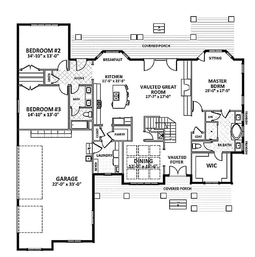 Floor Plan Main Level of Southern Plan #189-1113