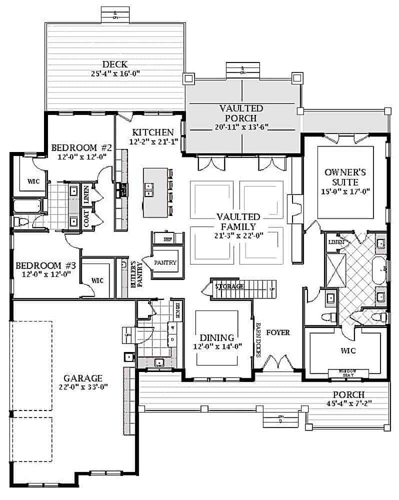 Floor Plan Main Level of Farmhouse Plan #189-1114