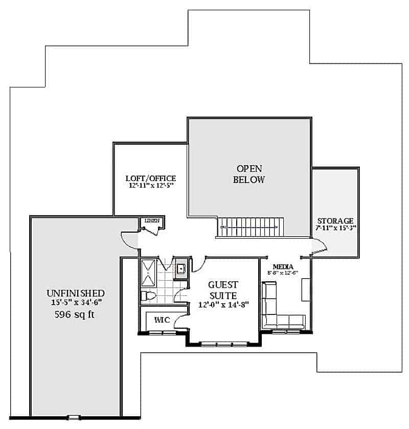 Floor Plan Upper Level of Farmhouse Plan #189-1114