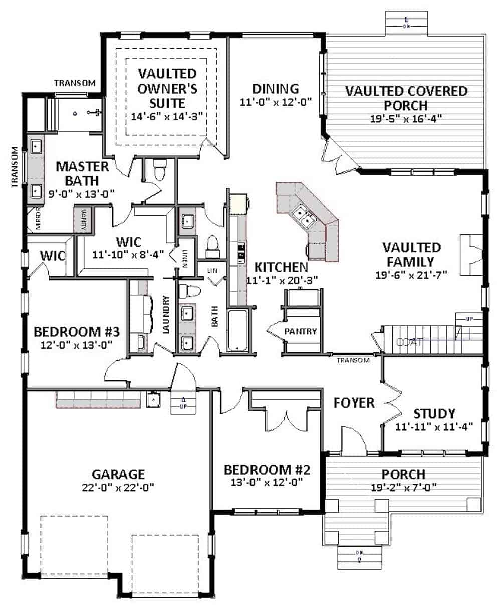 Floor Plan Main Level of Ranch Plan #189-1115