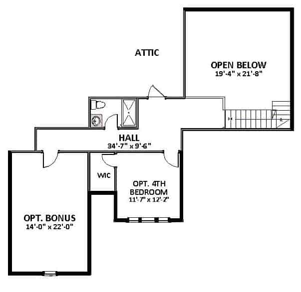 Floor Plan Upper Level of Ranch Plan #189-1115