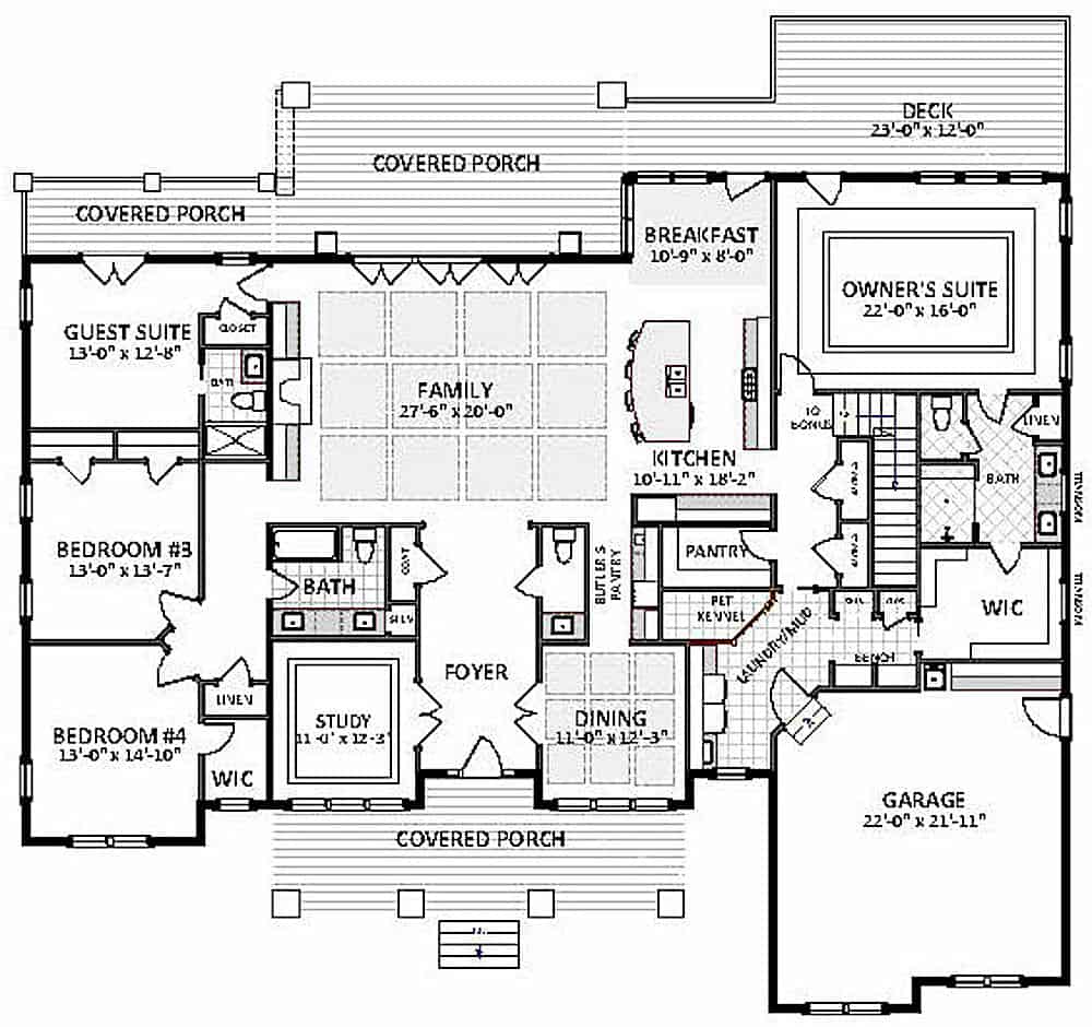 Floor Plan Main Level of Ranch Plan #189-1117