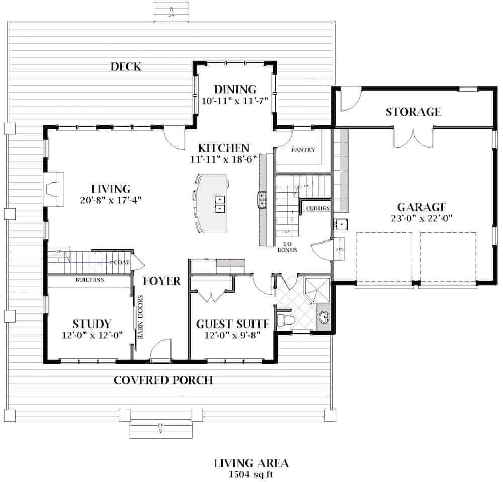 Floor Plan Main Level of Farmhouse Plan #189-1118