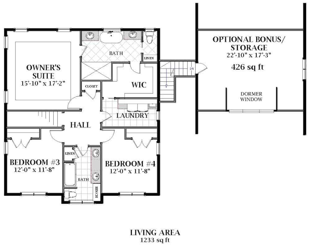 Floor Plan Upper Level of Farmhouse Plan #189-1118