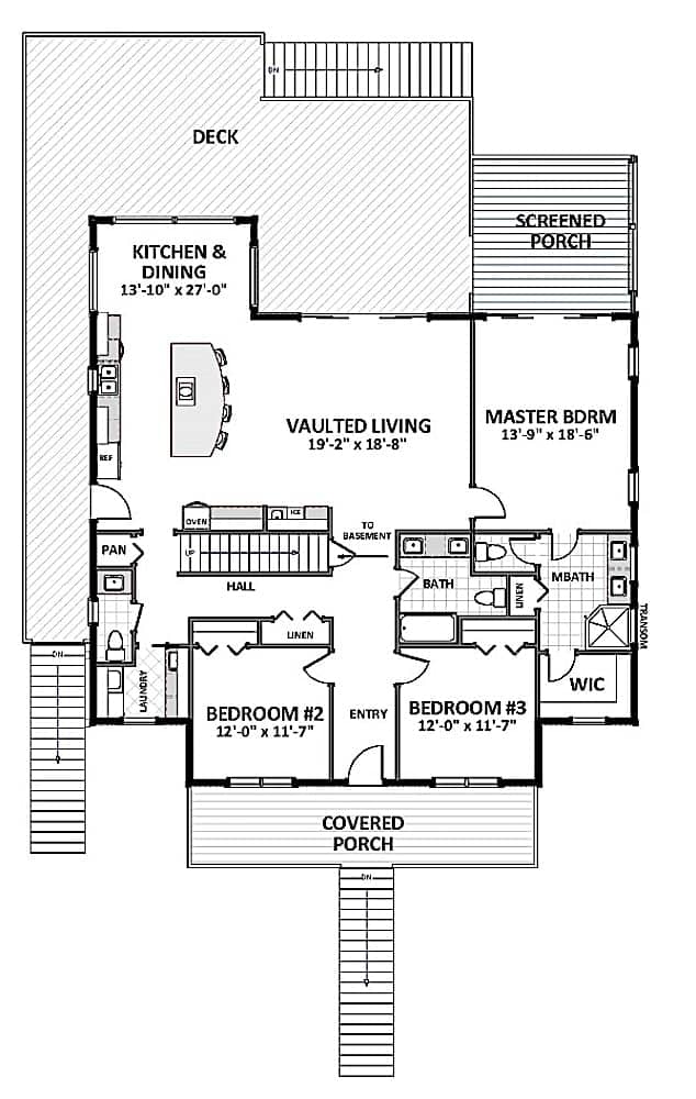 Floor Plan Main Level of Vacation Homes Plan #189-1121