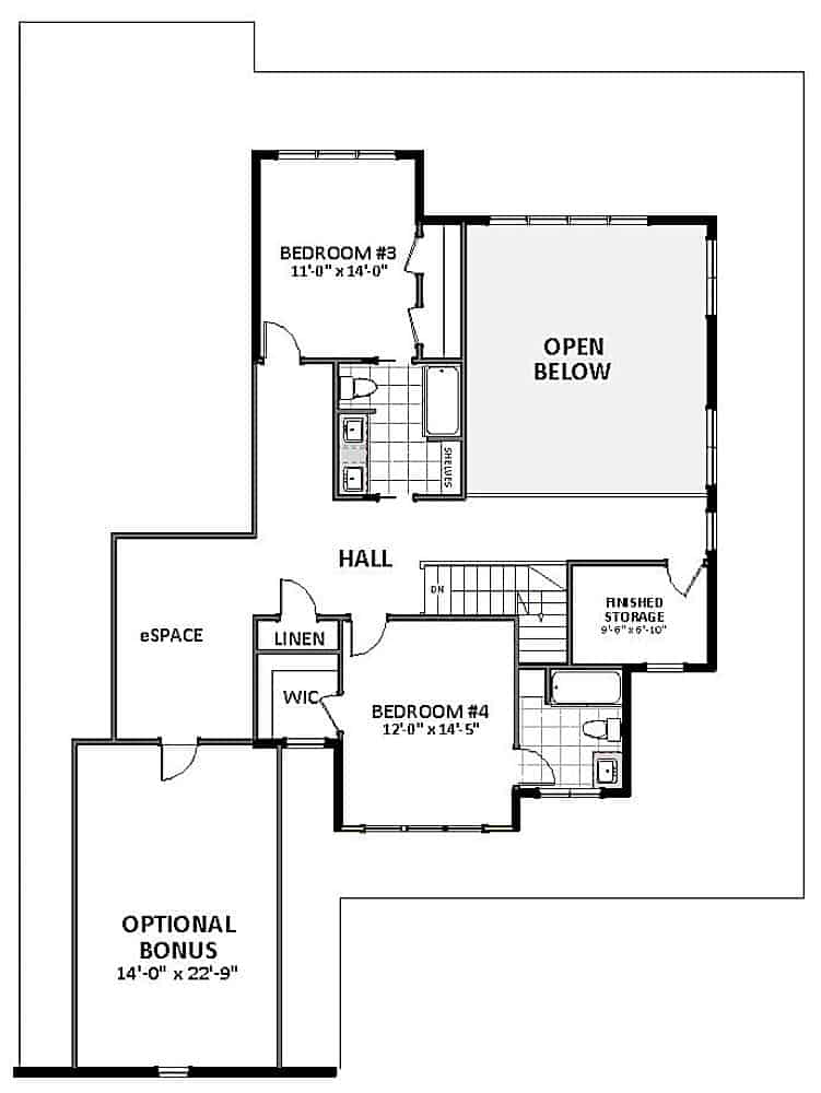 Floor Plan Upper Level of Farmhouse Plan #189-1122