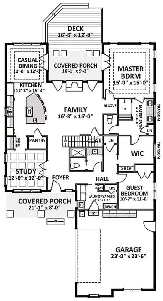 Floor Plan Main Level of Farmhouse Plan #189-1123