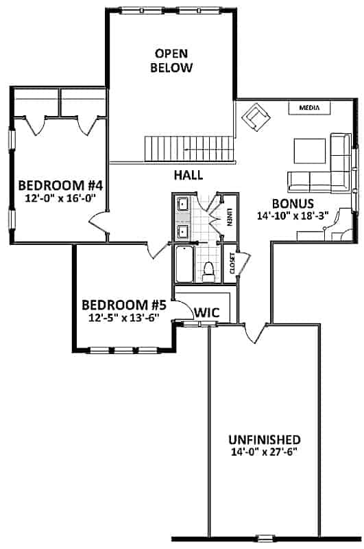 Floor Plan Upper Level of Farmhouse Plan #189-1124