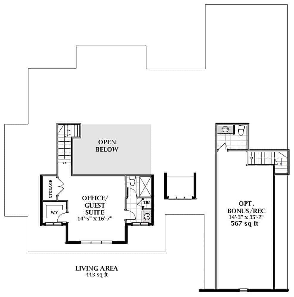 Floor Plan Upper Level of Farmhouse Plan #189-1125