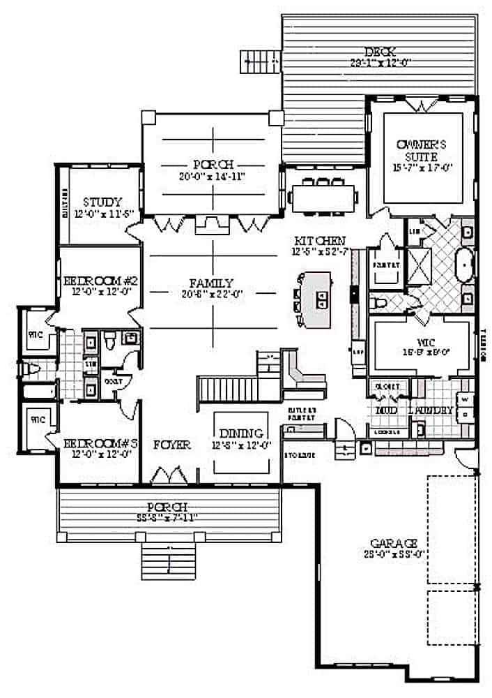 Floor Plan Main Level of Farmhouse Plan #189-1126