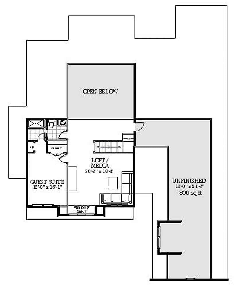 Floor Plan Upper Level of Farmhouse Plan #189-1126