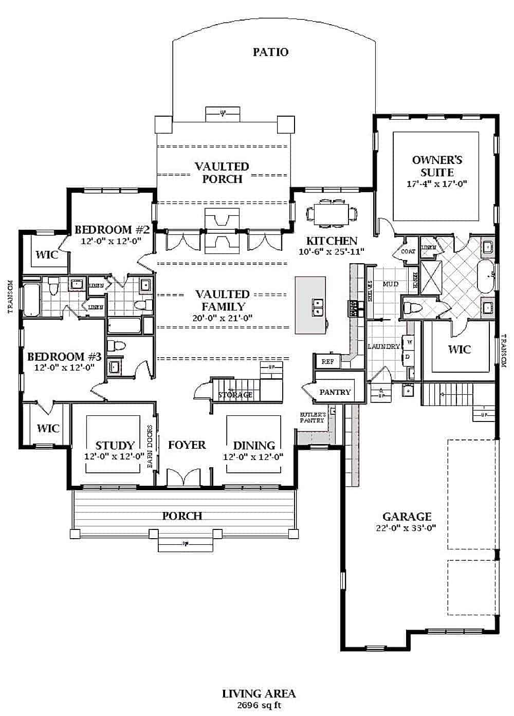 Floor Plan Main Level of Farmhouse Plan #189-1127
