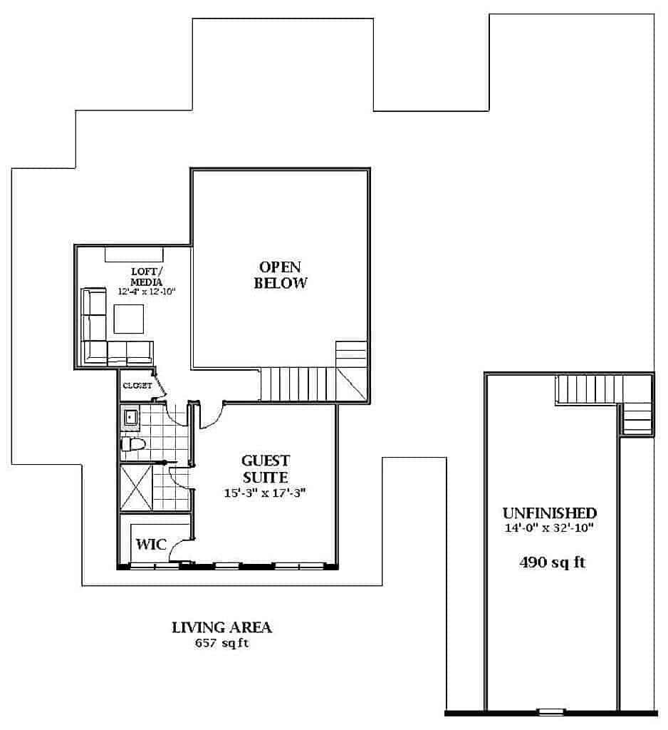 Floor Plan Upper Level of Farmhouse Plan #189-1127