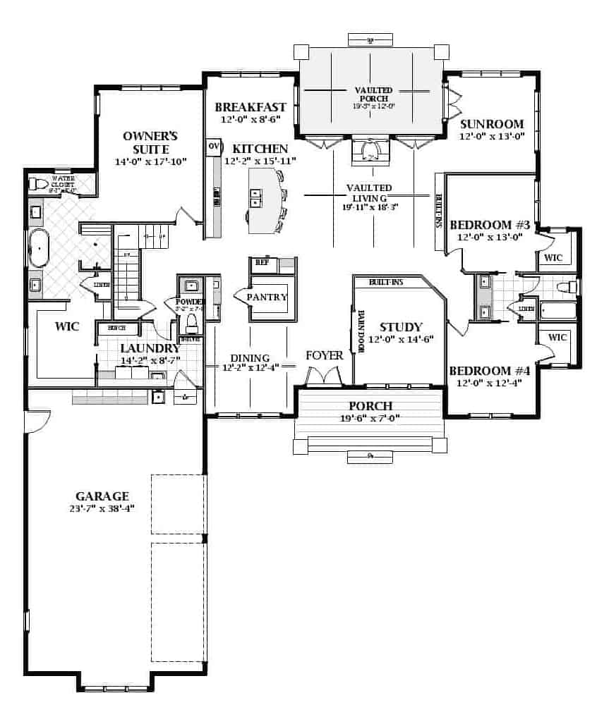 Main Level of Farmhouse Plan #189-1129