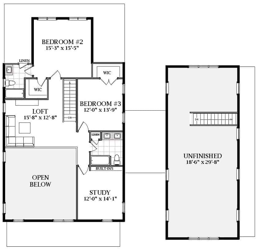 Floor Plan Upper Level of Farmhouse Plan #189-1131
