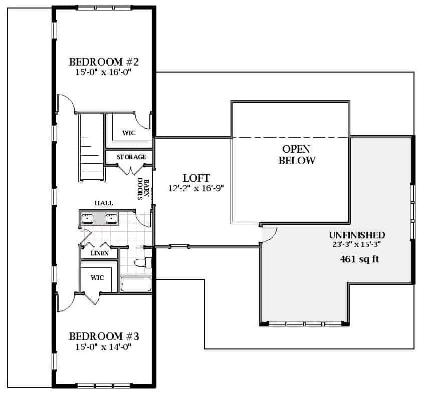 Floor Plan Upper Level of Farmhouse Plan #189-1132