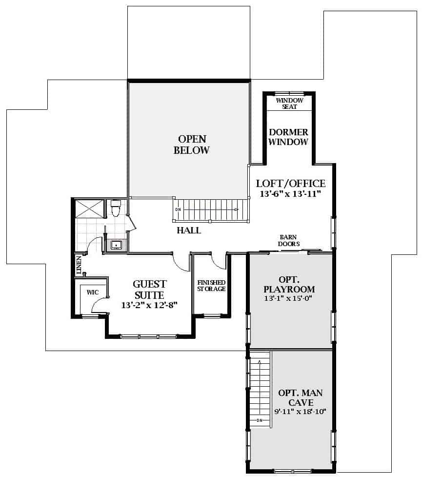 Floor Plan Upper Level of Farmhouse Plan #189-1133