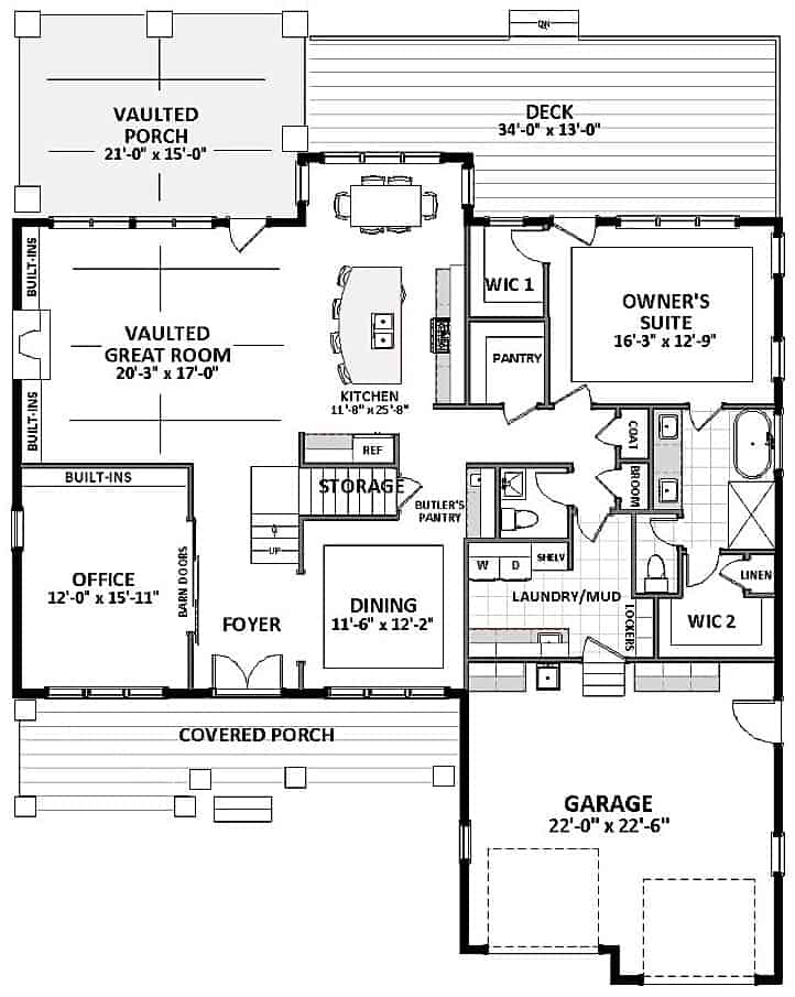 Floor Plan Main Level of Farmhouse Plan #189-1134