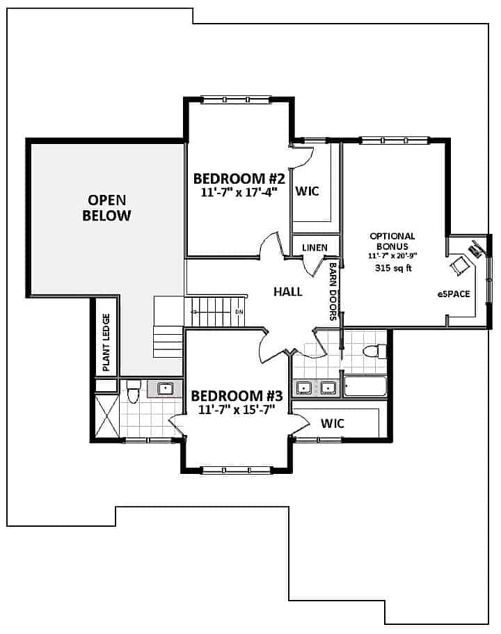 Floor Plan Upper Level of Farmhouse Plan #189-1134