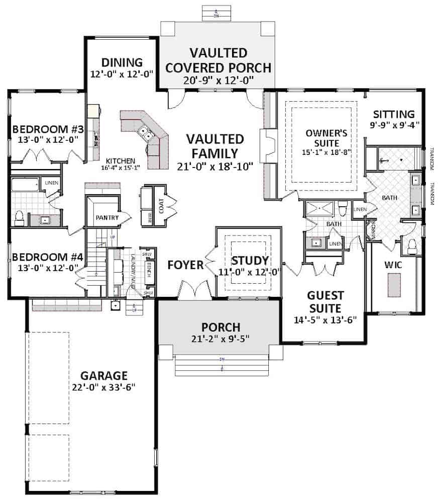 Floor Plan Main Level of Ranch Plan #189-1135